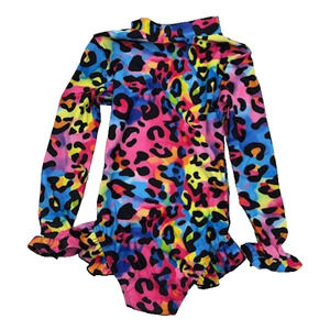 Girl Long sleeve One-piece Multicolor Zipper Swimsuit w/Animal Print 8-10yr. NEW